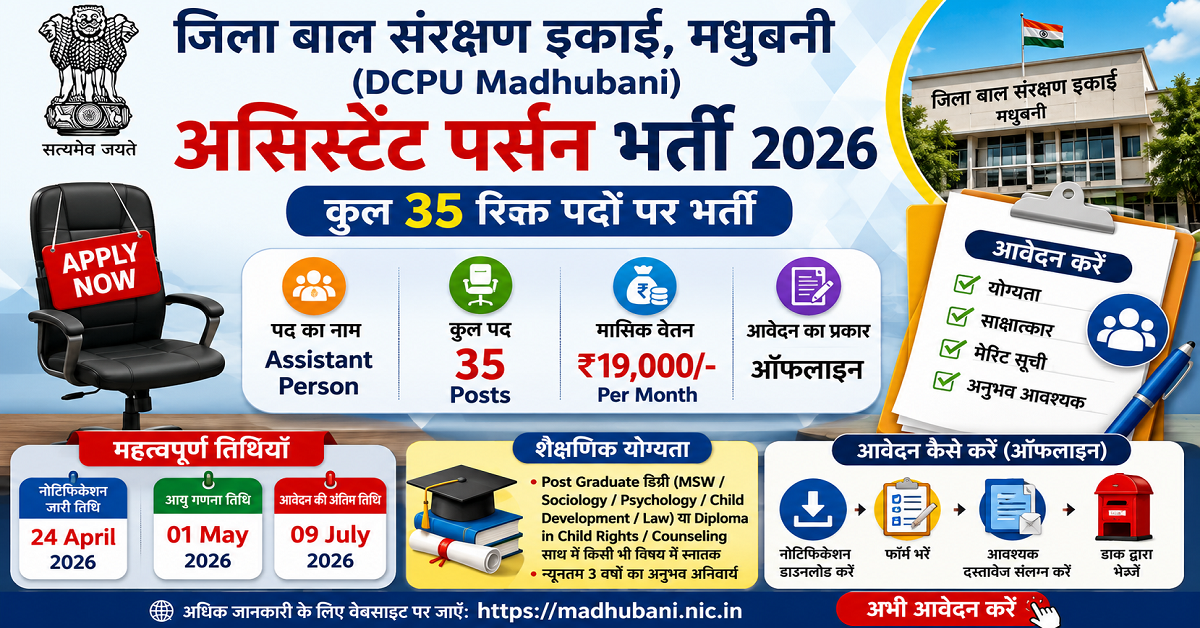 DCPU Madhubani Assistant Person Recruitment 2026