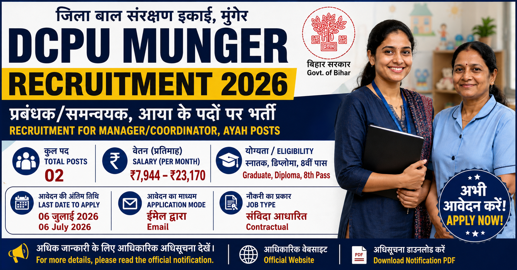 DCPU Munger BIHAR Recruitment 2026 Apply Now